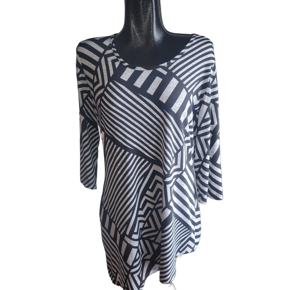 Victoria Collection Black and Grey Abstract Print Tunic Size L